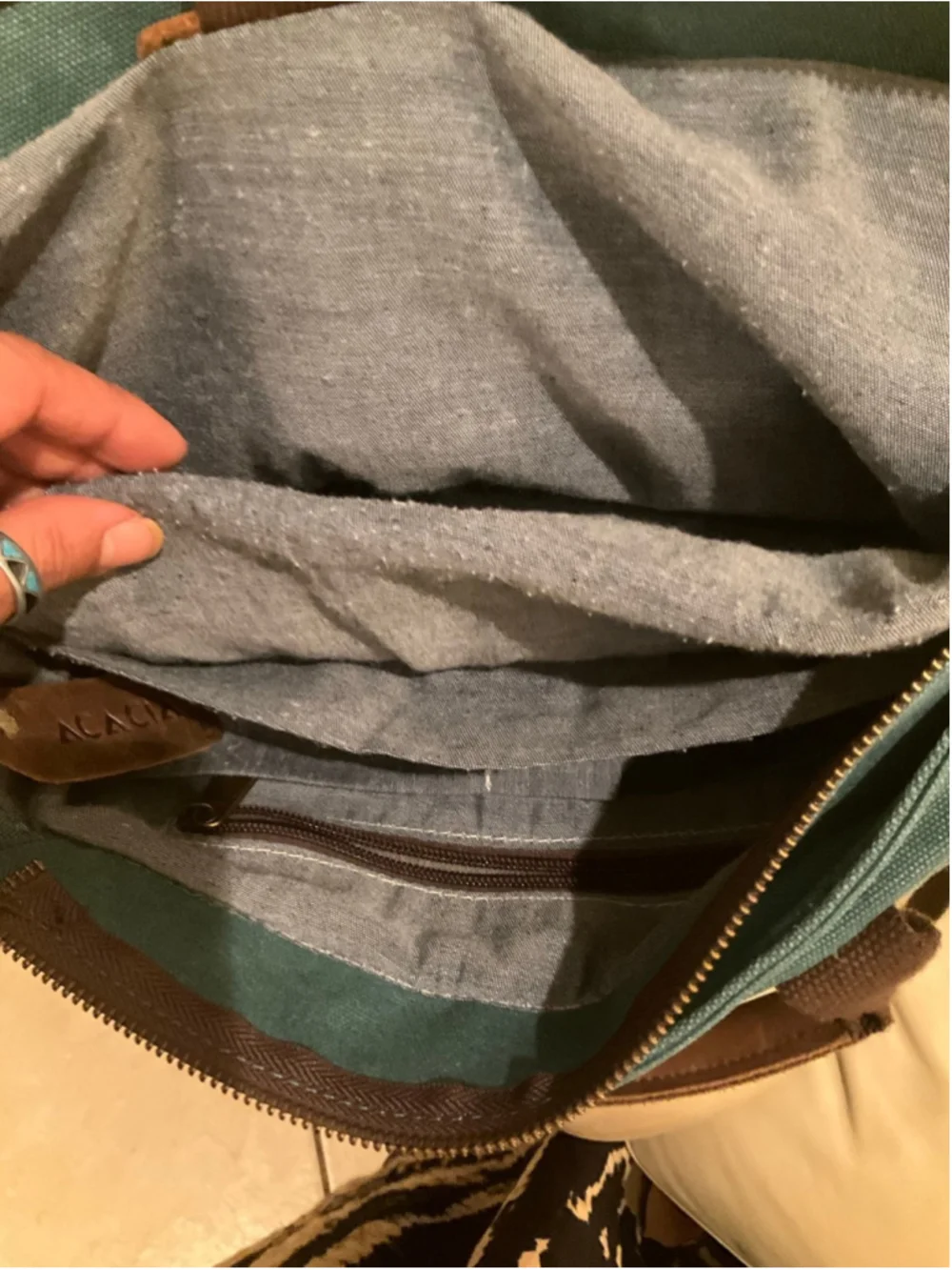 Acacia Canvas & Genuine Leather Backpack Tote Bag Teal - Picture 7 of 7